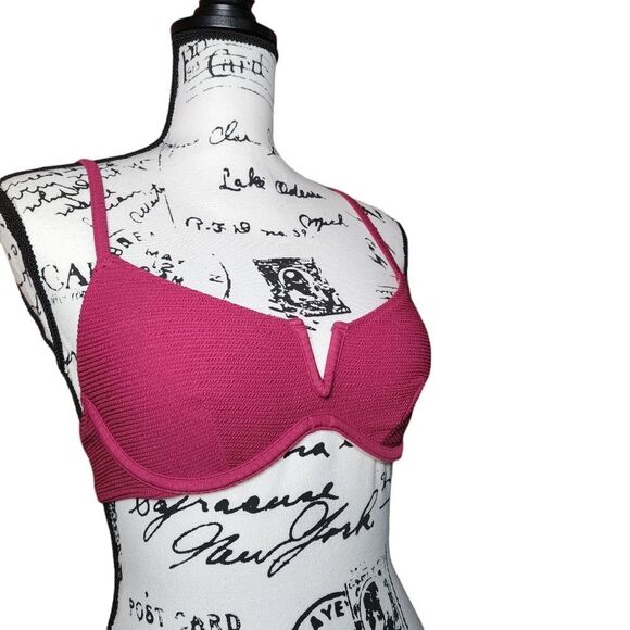 Shade & Shore 34b Magenta Raspberry Swim Bikini Top Underwire Textured - Picture 2 of 10